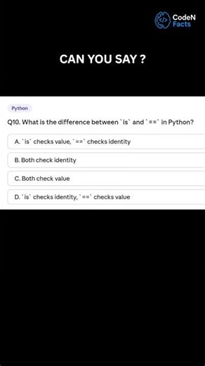 is vs == in Python — Most Asked Interview Question #shorts #ytshorts #yt #coding #python #ai #quiz