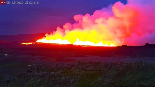 Watch glowing lava emerge from the ground as a new eruption begins in Iceland