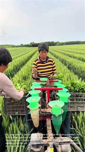 Efficient Planting: Farmer Uses Seeder on Farm Process