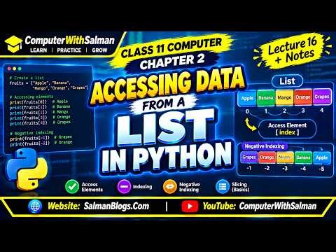 Class 11 Computer Chapter 2 | Accessing Data from a List in Python | Lecture 16 + Notes