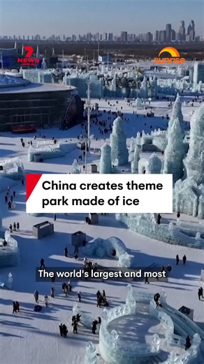 The 27th annual Harbin Ice and Snow World has opened in China, using 400,000 cubic metres of ice and snow and spanning 1.2 million square metres. #harbin #ice #snow #china #themepark | 7NEWS Australia
