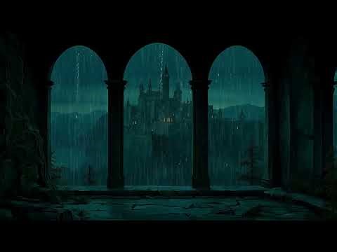 Rain Falling on Ancient Castle Windows 🌧️🏰 Night Atmosphere | Deep Relax Stress Relief Relax Study