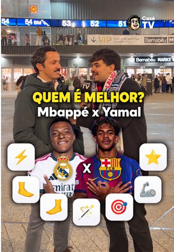 QUEM É MELHOR: MBAPPÉ OU LAMINE YAMAL? 👀🇫🇷🇪🇸 Domingo é dia de El Clásico na tela da CazéTV!!!!! 🔥 Real Madrid x Barcelona… merengues x culés… Kylian Mbappé x Lamine Yamal… 🌟 Quem é melhor? E mais importante: quem vai levar a melhor? 💙❤️🤍 #Cztv01 #SemConteúdo #Barcelona #RealMadrid #Mbappé Yamal PromoCazéTV Original ElClasico