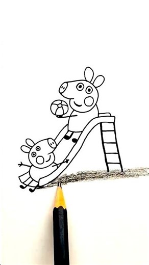 ✅️ How to Draw Peppa Pig and George Pig on a Slide | Fun Playground Drawing for Kids