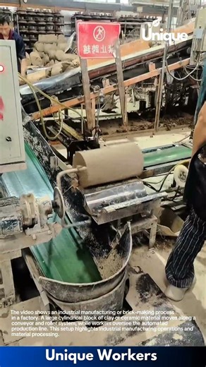 Industrial Manufacturing: Clay Extrusion and Conveyor Line in Factory