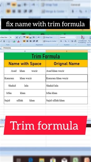 how to fix name with trim formula #exceltips #exceltrick#advancedexcel
