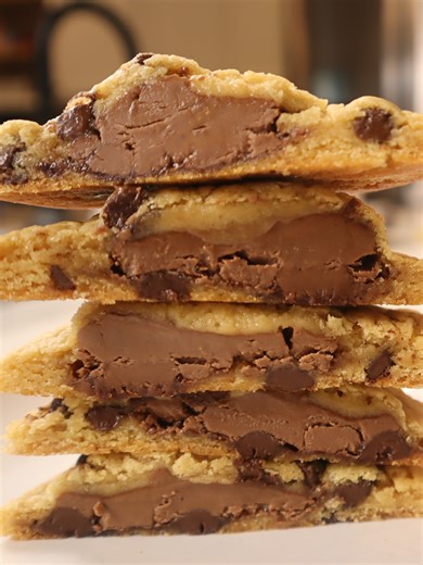 Hazelnut Spread Stuffed Chocolate Chip Cookies