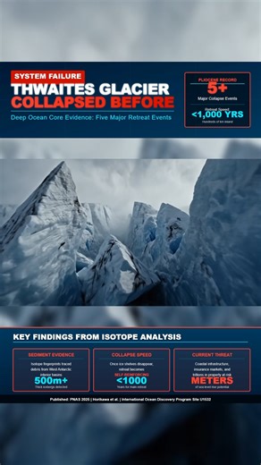 ❄️🌊 Antarctica’s Doomsday Glaciers Collapsed Before 🌊❄️ A new peer reviewed paper confirms Thwaites and Pine Island have already suffered repeated major collapse events in the past. The evidence shows massive inland retreat, rapid runaway failure, and icebergs breaking off from deep interior regions of West Antarctica. We have already covered the heating building underneath Thwaites and the 300 earthquakes in the region that went largely undetected. This new research adds a chilling warning fr