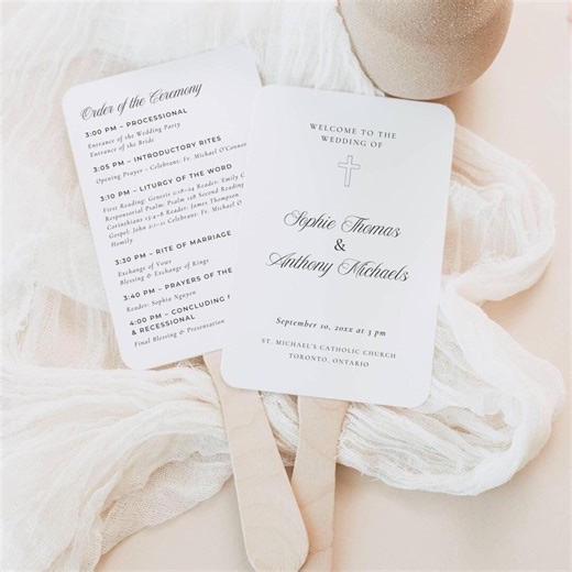 Catholic Wedding Ceremony Program Template, Canva Wedding Program Fan, Church Order of Service, Editable Ceremony Timeline Paddle - Etsy