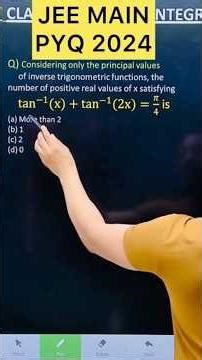 Q) Considering only the principal values of inverse trigonometric tan^(−1) (x)+tan^(−1) (2x)=𝜋/4 is