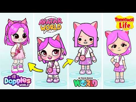 😱 PINKY KITTY CHARACTER in 4 GAMES?! Avatar World, Toca Boca, Tomodachi Life & Dopples 🌍 PAZU