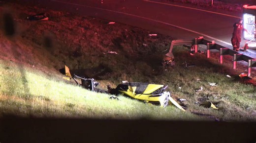 Fatal crash has I-90 west closed at W117. Corvette went off the highway at the exit ramp, hit a tree then the end of a guardrail. The car was torn apart. EMS says approx. 35 year old male DOA.