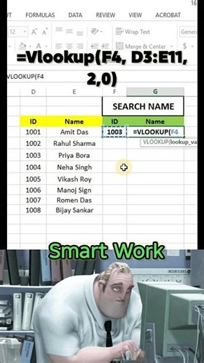 How to Find Names Using VLOOKUP in Excel #excel #exceltips #exceltricks #excelformula #exceltutorial