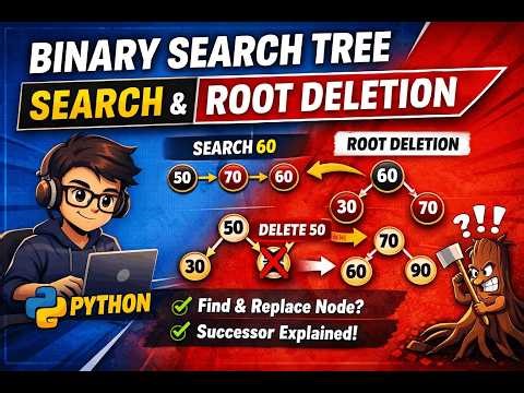 Binary Search Tree (BST) in Python | Search Operation & Root Deletion | Menu Driven @dc_1136