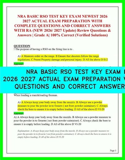 NRA BASIC RSO TEST KEY EXAM NEWEST 2026 2027 ACTUAL EXAM PREPARATION WITH COMPLETE QUESTIONS AND