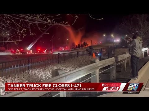 Crash between car, fuel tanker causes massive fire, explosion on I-471; 3 hospitalized