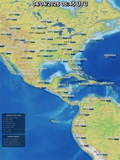Americas East Coast 24 Hour Satellite & Lightning Weather | April 04, 2026