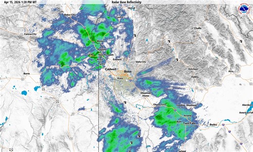 Latest radar/satellite📡imagery loops. Showers 🌧️are continuing over most areas this afternoon, as an approaching cold front from the West brings heavier showers and a chance of thunderstorms ⛈️with small hail/graupel through this evening. #idwx #orwx