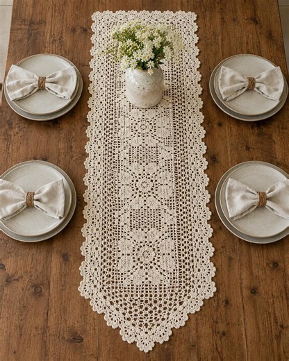 Crochet Table Runner Pattern PDF, Lace Dining Decor, Farmhouse Centerpiece, Vintage Floral Mat Design - Etsy
