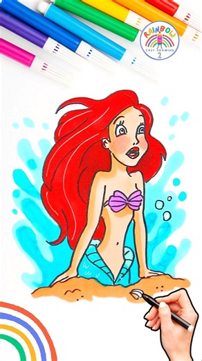 Draw Disney Ariel Princess | Cute Disney Ariel Mermaid Drawing Wow 🌈🧜🏻‍♀️ #disney #cartoon #shorts