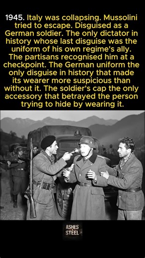 Mussolini tried to escape disguised as a German soldier and was recognised anyway