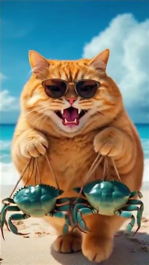 “Cute AI Cat Diving Underwater with Crab | Viral AI Animation 4K” #shorts