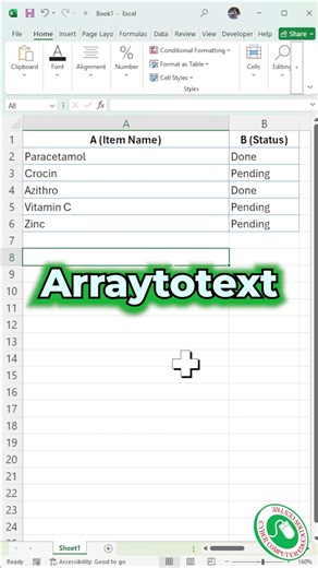 Excel Interview Question 🔥 Pending & Done Items Ek Cell Me Kaise Laaye? | ARRAYTOTEXT Trick #excel