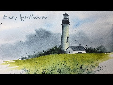 Easy Lighthouse Painting in a Green Nature Scene | Watercolor Tutorial