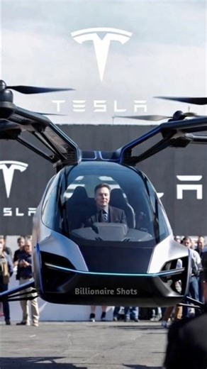 Elon Musk in a futuristic flying car at a Tesla Event 🚀 #autonomousvehicles #aivehicles #teslabot