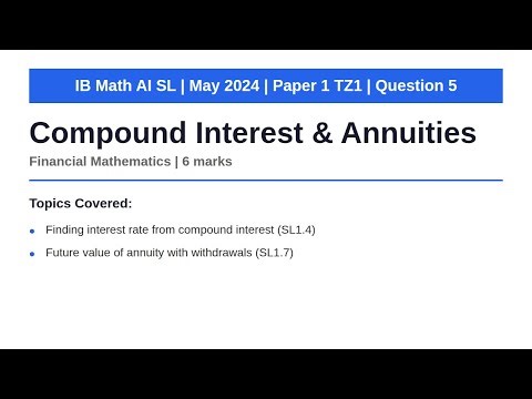 Compound Interest & Annuities | IB Math AI SL | May 2024 Paper 1 TZ1 Q5