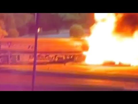 Gasoline tanker erupts in flames after hitting power lines in Texas