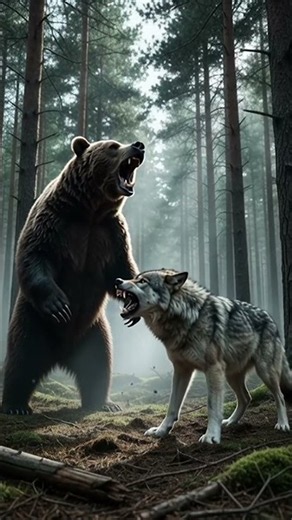 Grizzly Bear vs. Alpha Wolf: Intense Forest Showdown