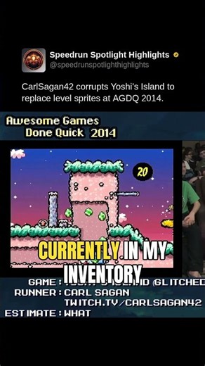 CarlSagan42 corrupts Yoshi's Island to replace level sprites at AGDQ 2014.