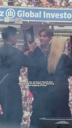 Jin touching his lips looking at taehyung and Jhope laughing at them 😂