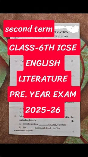 CLASS-6TH ICSE ENGLISH LITERATURE PRE. YEAR EXAM 2025-26 #highaimstudypoint # #pastpaper