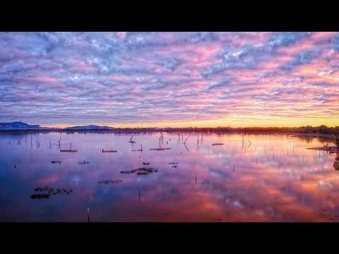空を映す静かな人工貯水池