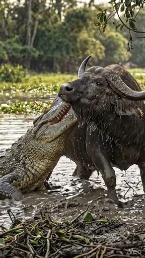 Buffalo vs Crocodile – Shocking River Battle 🐃🐊 #nature #puppy #tiger #pets #wildlife #4k #animal