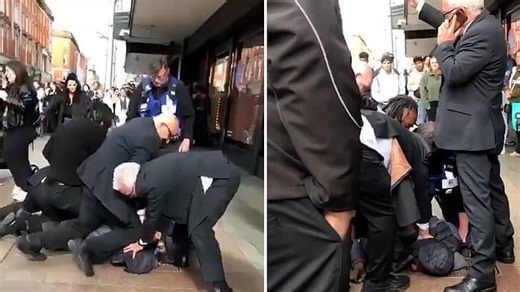 Footage shows Yves Sakila restrained by several security guards before death