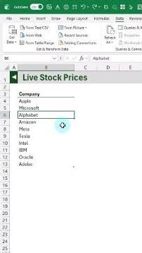Get live stock prices that automatically update in Excel #shorts