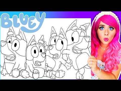Coloring Bluey and Bingo Coloring Pages | Cute Bluey Characters Coloring Book + Ohuhu Art Markers