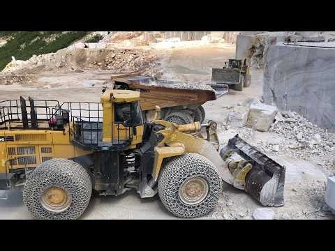 Two Komatsu Giants Loading Side by Side at the Quarry