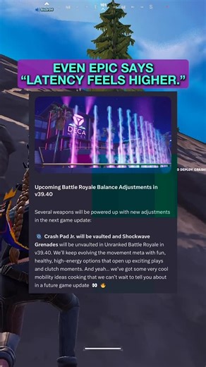 Fortnite v39.40 patch notes are about to change Zero Build fights. Shockwave Grenades are back in unranked, SMGs are getting buffed, and AR damage is getting boosted, so close range fights will feel faster. But the bigger update is Epic acknowledging latency feels higher than normal and they’re investigating it. If Fortnite latency, hit registration, and server delay improve, you’ll feel it instantly in Zero Build. #fortnite #fortnitegaming #victoryroyale #fortniteupdate #latency | ZbTips