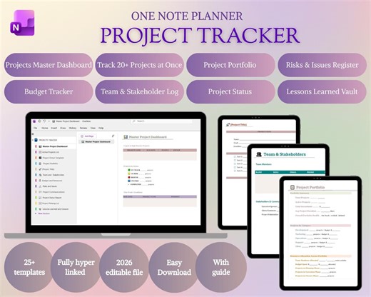 Project Tracker Onenote Template | Project Management, Team Planner, Budget, Task Manager, Risk Report, Invoice, Portfolio, Productivity - Etsy
