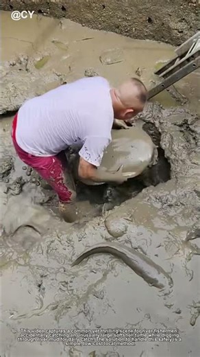 Giant Softshell Turtle Caught in River Mud: Wild Fishing Surprise