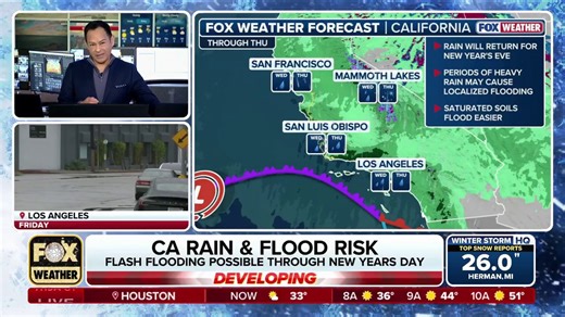 Flooding risk returns to Southern California on New Year's Day