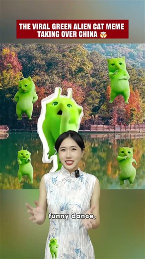 A strange green alien cat has become the biggest internet meme in China recently，do you know it?