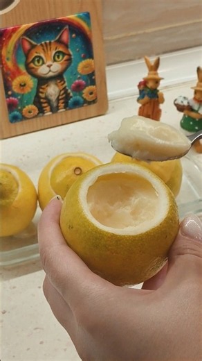 🍋 I Put Lemon Pudding INSIDE a Lemon! #easyrecipe #homemadefood #pudding #baking #foodshorts #shorts