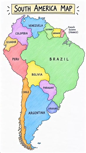 Map of South America with Countries ✏️🌎 | All Countries & Borders #Geography #StudyShorts #Map