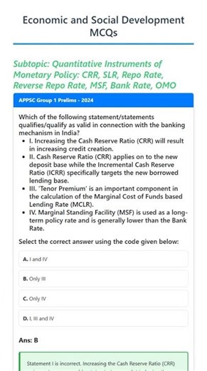 Quantitative Instruments of Monetary Policy: CRR, SLR, Repo Rate, Reverse Repo Rate, MSF, Bank ...