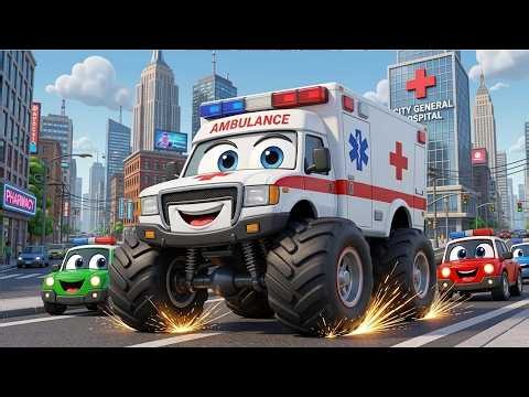 Monster Truck Ambulance Saves the Day🚑🚨| Brave Vehicles Extreme City Rescue | Rescue Cars Animation